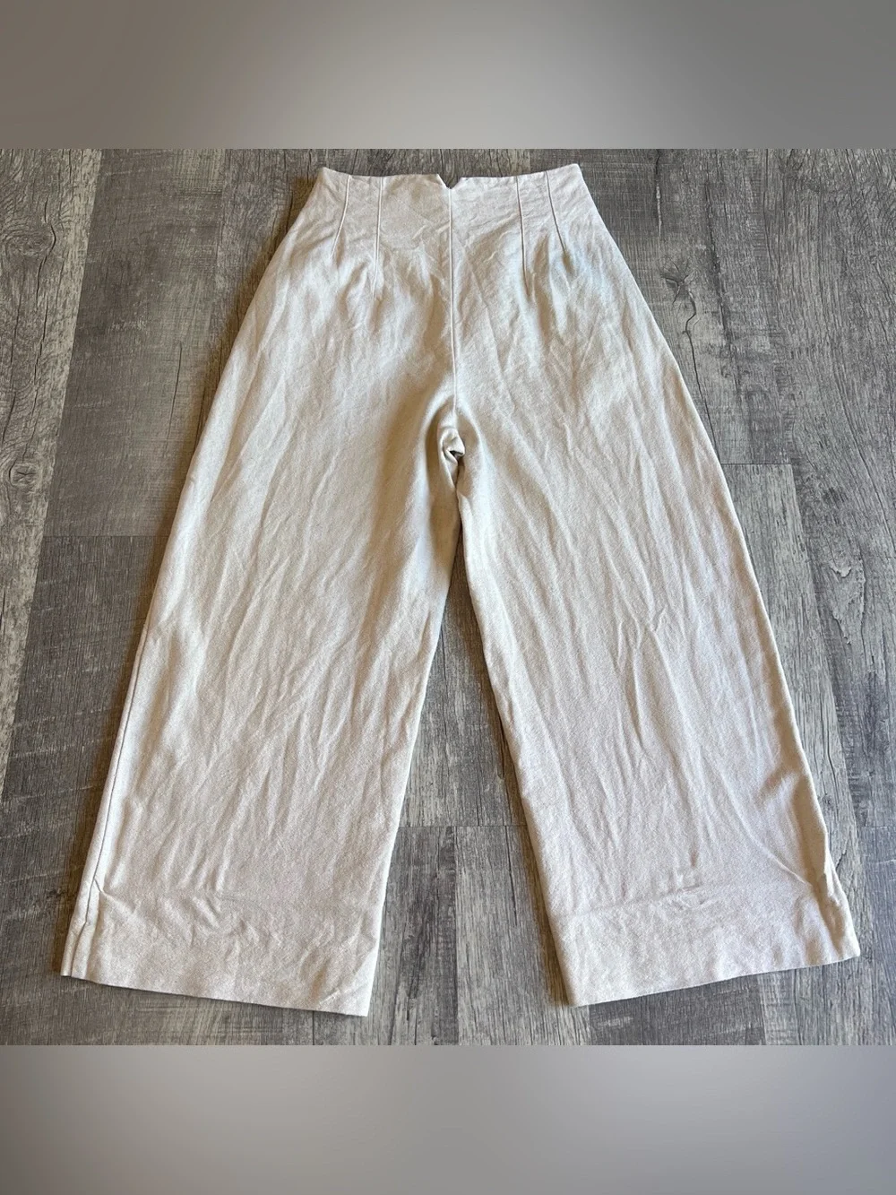 Zara Wide-Leg High-Waist Cotton Linen Cream Trousers Size S